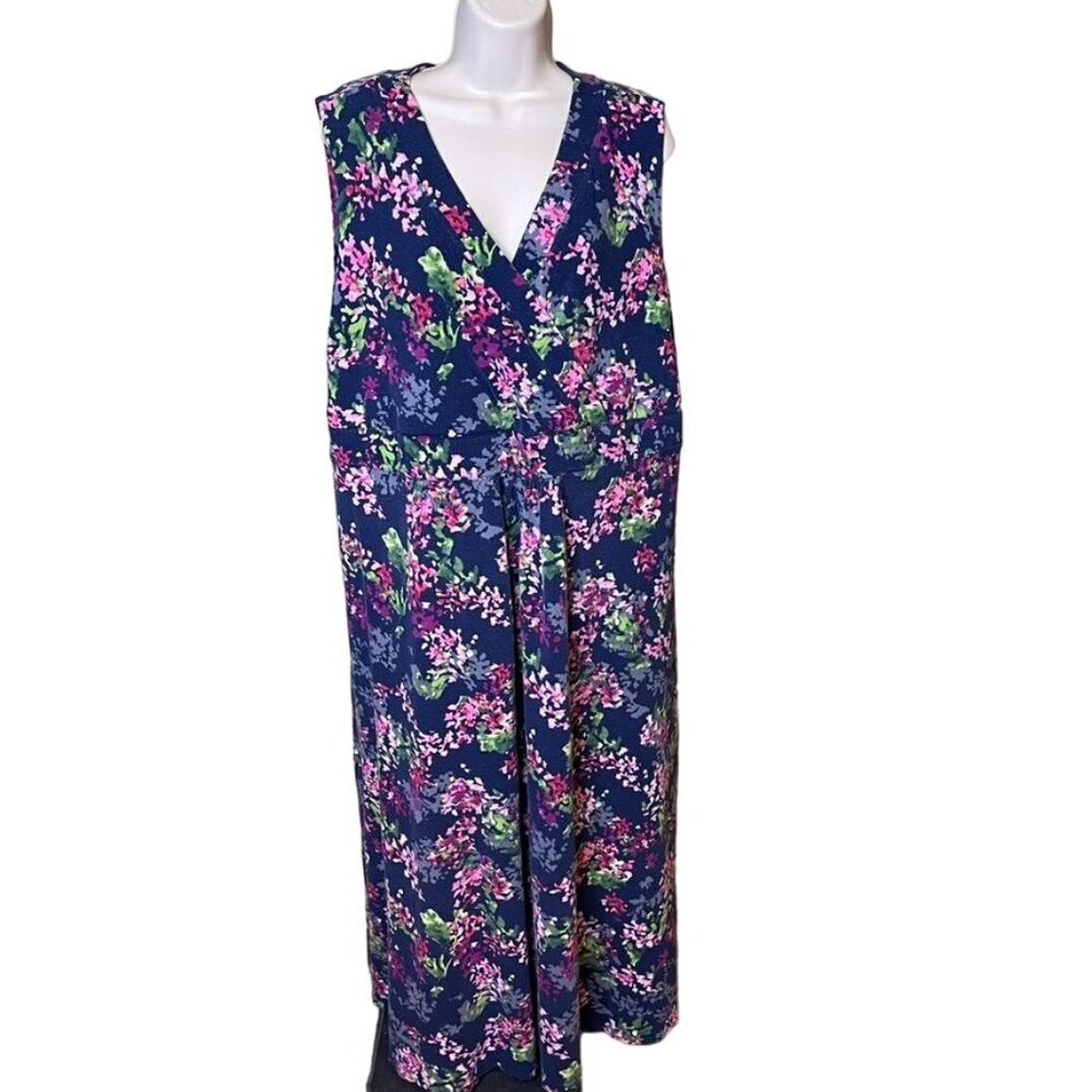 Lands End Long Sleeveless Floral Dress Faux Wrap Around Bodice Plus Size 3X u